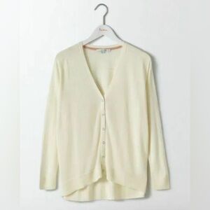 Boden V-Neck Cream Wool Blend Cardigan Snap-Up Sweater Sz S
